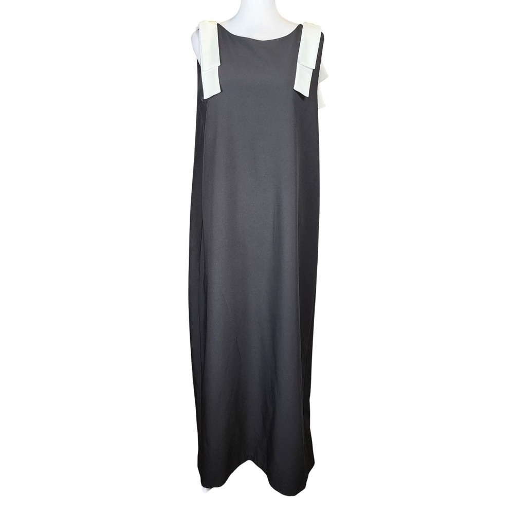 Abbey Glass Black White Contrast Strap Sleeveless Maxi Shift Dress Large